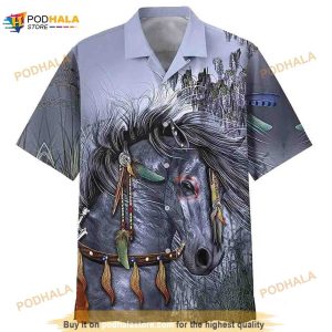 Horse Hawaiian Shirt Native Horse In The Wood Grey Hawaii Aloha Shirt, Gift For Horse Lovers
