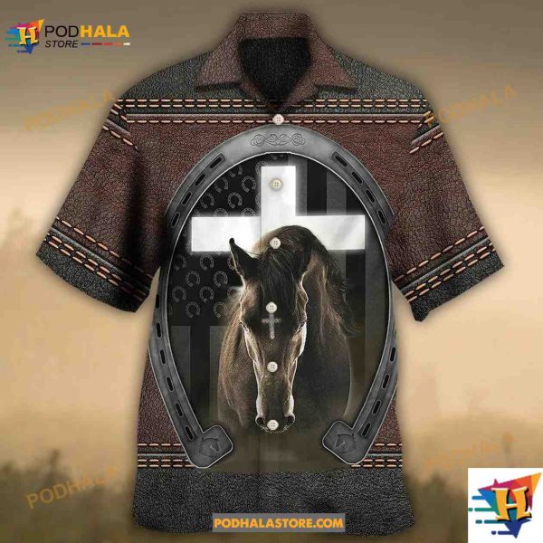 Horse Life Faith Leather Style Hawaiian Shirt, Gifts For Horse Lovers
