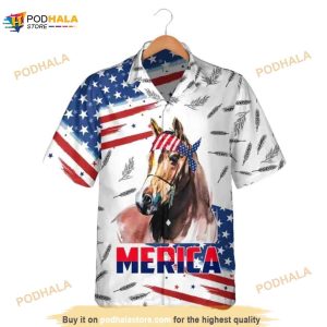 Horse Merica Usa Flag Pattern Hawaiian Shirt, Gifts For Horse Lovers