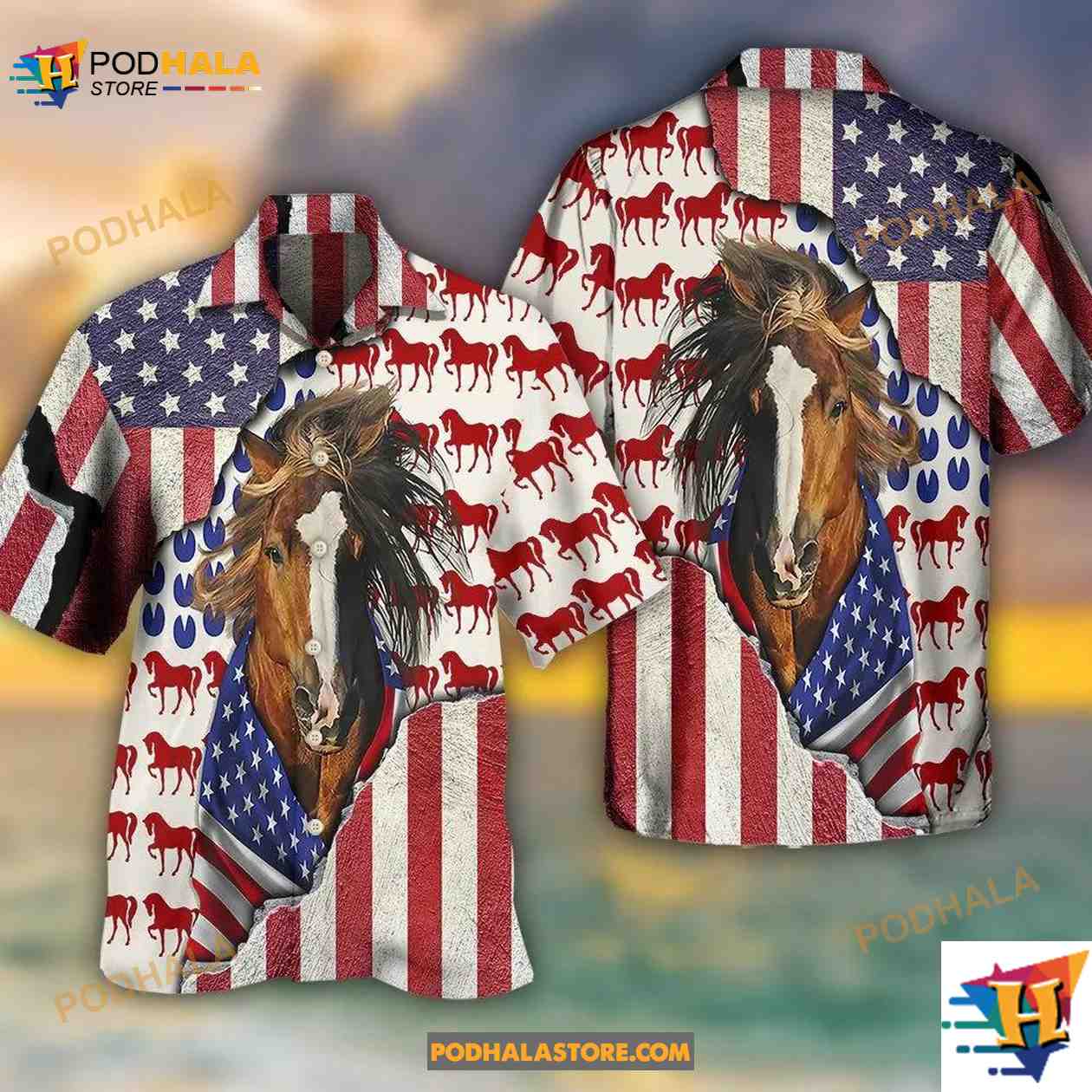 Santa Clause American Flag Hawaiian Shirt Merry Christmas Patriotic Button  Up Shirt Men