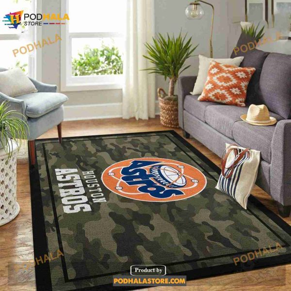 Houston Astros Mlb Team Logo Camo Gift Home Decor Rectangle Area Rug