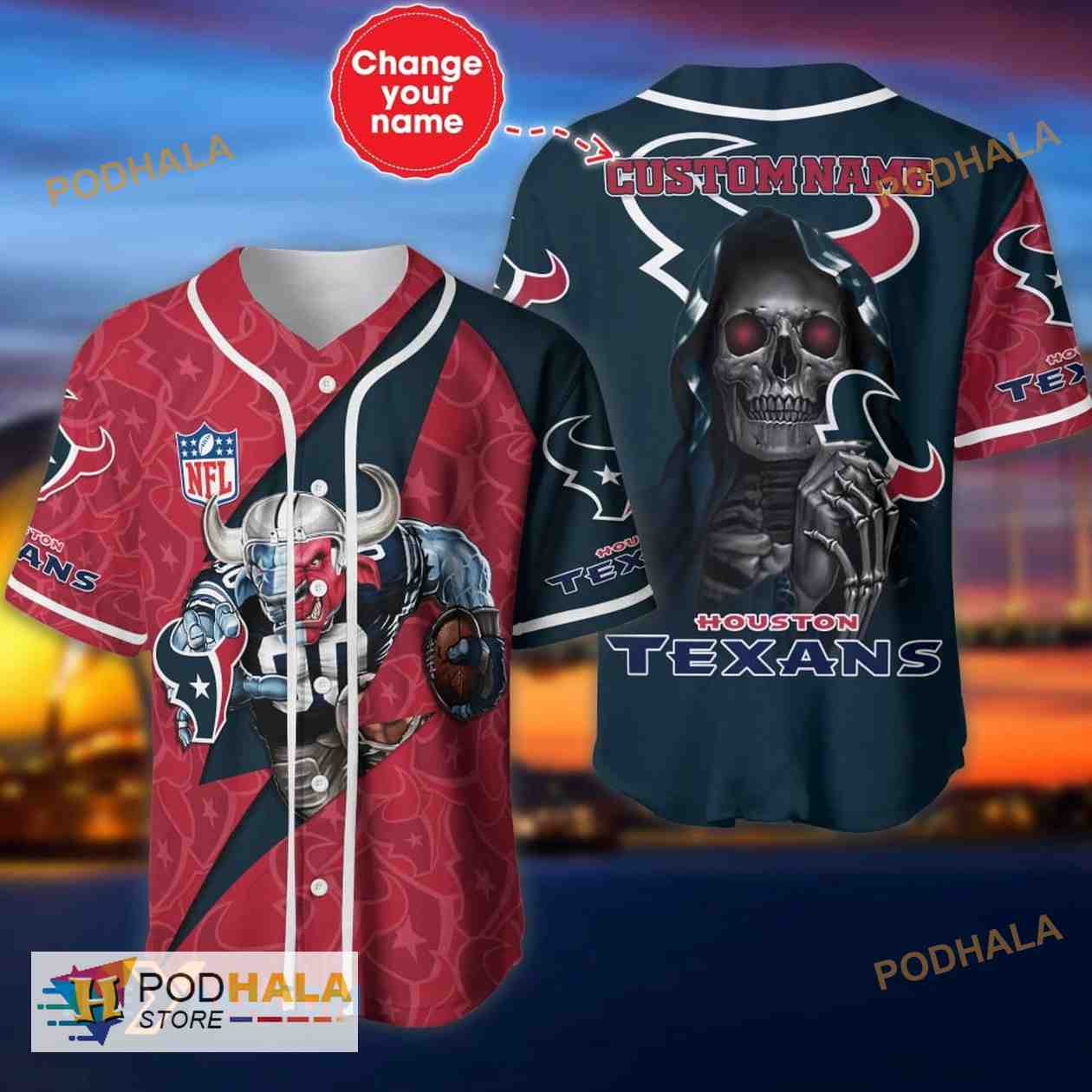 Houston Texans NFL Custom Name Baseball Jersey Shirt Gift For Men