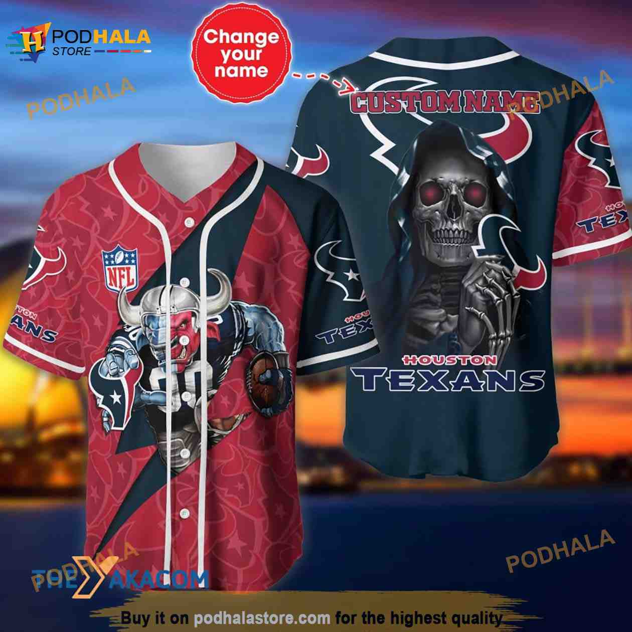 Houston Texans Skull Pattern Personalized Custom Name 3D Baseball Jersey  Shirt - Bring Your Ideas, Thoughts And Imaginations Into Reality Today