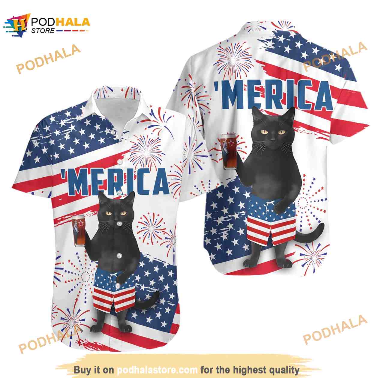 Independence Day Black Cat Merica 3d Hawaiian Shirt Independence Day Black Cat Merica 3d Hawaiian Shirt