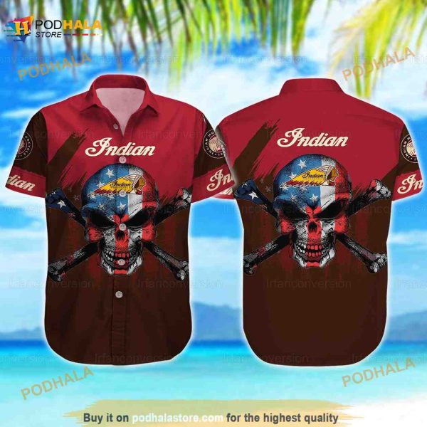 Indian Motorcycle Hawaiian Shirt, Skull Button Funny Aloha Shirt