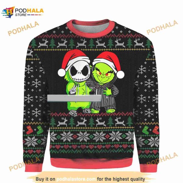 Jack Skellington And Grinch 2023 Christmas Ugly Sweater For Fans