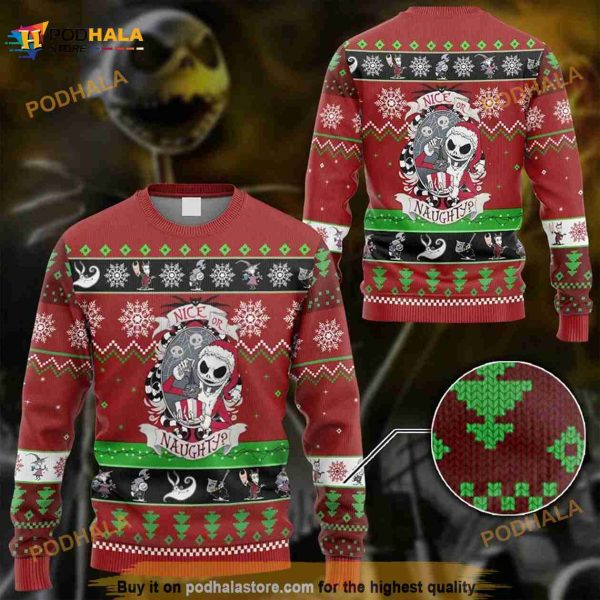 Jack Skellingtong Nice Or Naughty Ugly Christmas Sweater