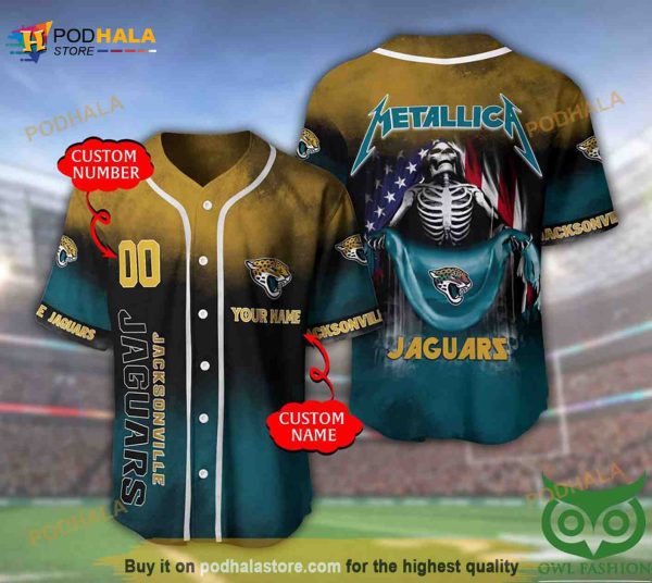 Jacksonville Jaguars Custom Name Number Metallica 3D Baseball Jersey