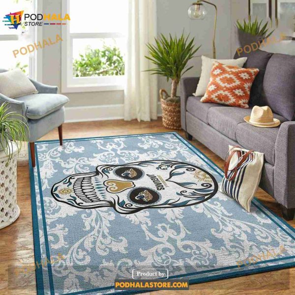 Jacksonville Jaguars NFL Team Logo Skull Flower Gift Home Decor Rectangle Area Rug