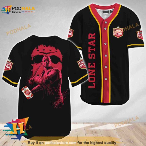 Jason Voorhees Friday The 13th Lone Star Beer 3D Baseball Jersey