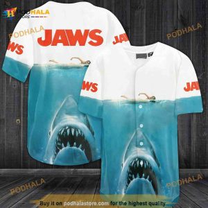 Jaws Movie All Over Print 3D Baseball Jersey White