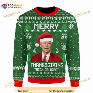 Joe BIden Santa Merry Thanksgiving Trick Or Treat 3D Ugly Sweater