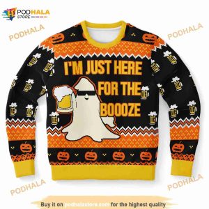 Just Here For The Booze Ugly Christmas Sweater, Funny Xmas Gifts