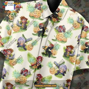 Kingdom Hearts Funny Hawaiian Shirt Sora Riku Kairi Pineapple Pattern Hawaii 2