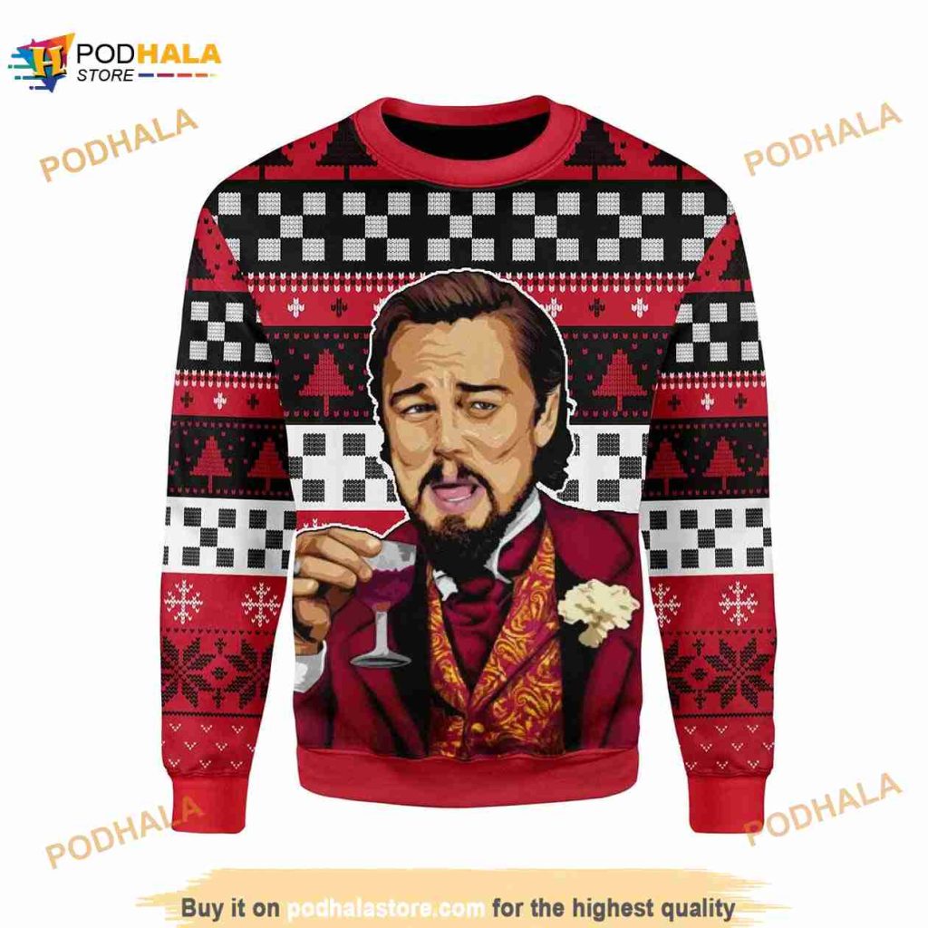 Leo Dicaprio Laughing Funny Meme 3D Ugly Christmas Sweater Podhalastore