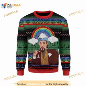 Leo Laughing Meme Dicardo Rainbow 3D Ugly Christmas Sweater For Women Men