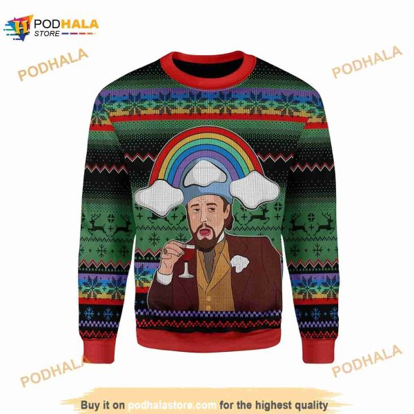 Leo Laughing Meme Dicardo Rainbow 3D Ugly Christmas Sweater For Women Men