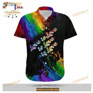 Lgbt Love Is Love Pride Month Rainbow Watercolor Black Funny Hawaiian Shirt 1