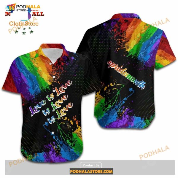 LGBT Love Is Love Pride Month Rainbow Watercolor Black Funny Hawaiian Shirt
