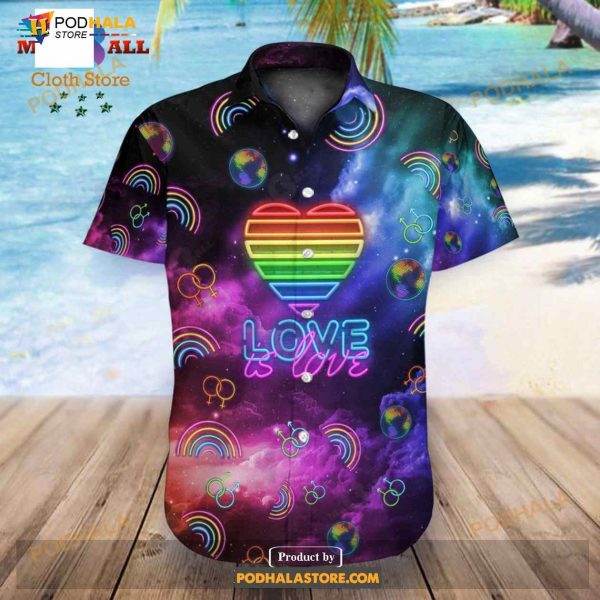 LGBT Neon Lights Love Is Love Space Galaxy Aloha Funny Hawaiian Shirt