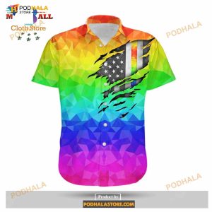 Lgbt Pride Rainbow Polygonal American Flag Inside Funny Hawaiian Shirt 1