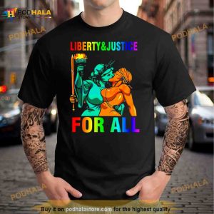 Liberty N Justice For All Lesbian Kissing Statue Of Liberty Shirt 2