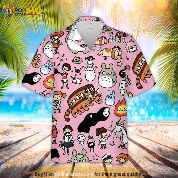 Lightseagreen Kawaii Funny Hawaiian Shirt, Lightseagreen Kawaii Summer Aloha Shirt