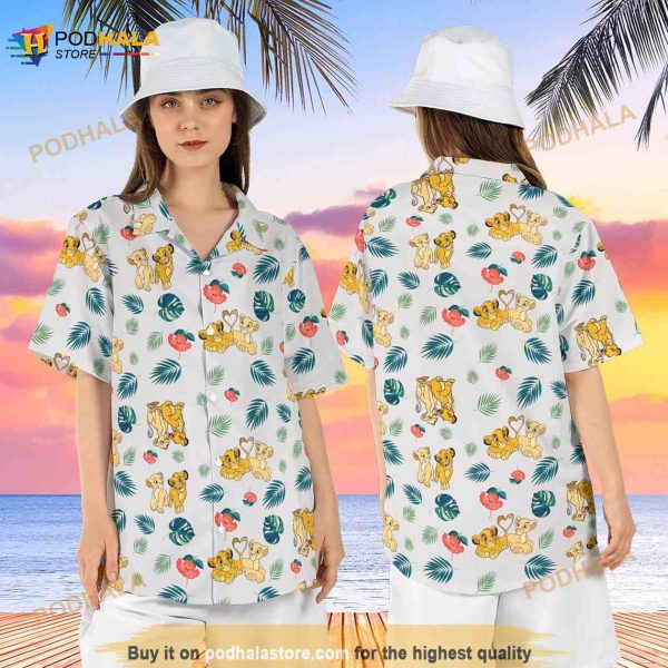 Lion King Funny Hawaiian Shirt, Simba And Nala Hibiscus Aloha Shirt