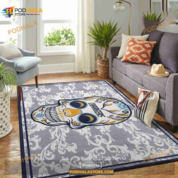 Los Angeles Chargers NFL Team Logo Skull Flower Gift Home Decor Rectangle Area Rug