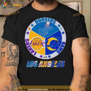Los Angeles Dodgers Lakers Rams city of Champions 3 teams sports circle  logo gift shirt, hoodie, sweater, long sleeve and tank top