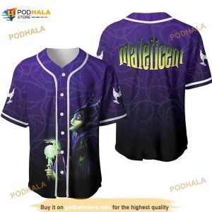 Maleficent All Over Print 3D Baseball Jersey - Ombre Purple Black