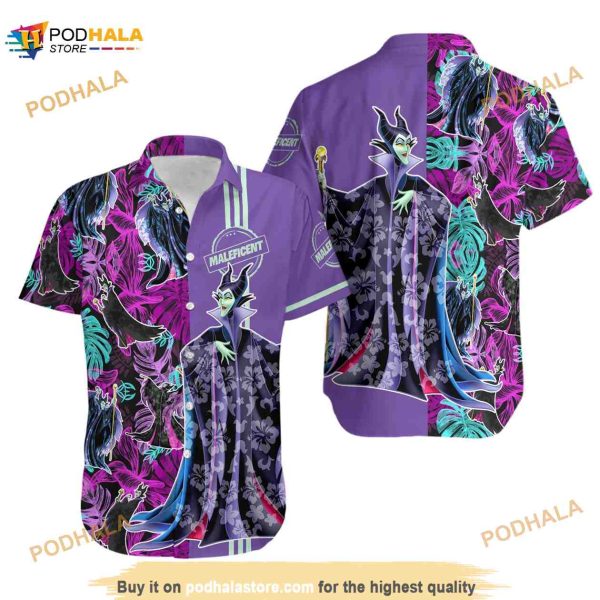 Maleficent Villains Floral Hawaiian Shirt, Beach Pattern Disney Button Down Shirt