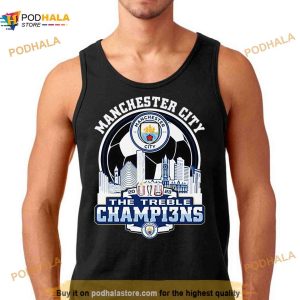 Manchester City Skyline 2023 The Treble Champions Shirt