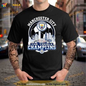 Manchester City Skyline 2023 The Treble Champions Shirt 2