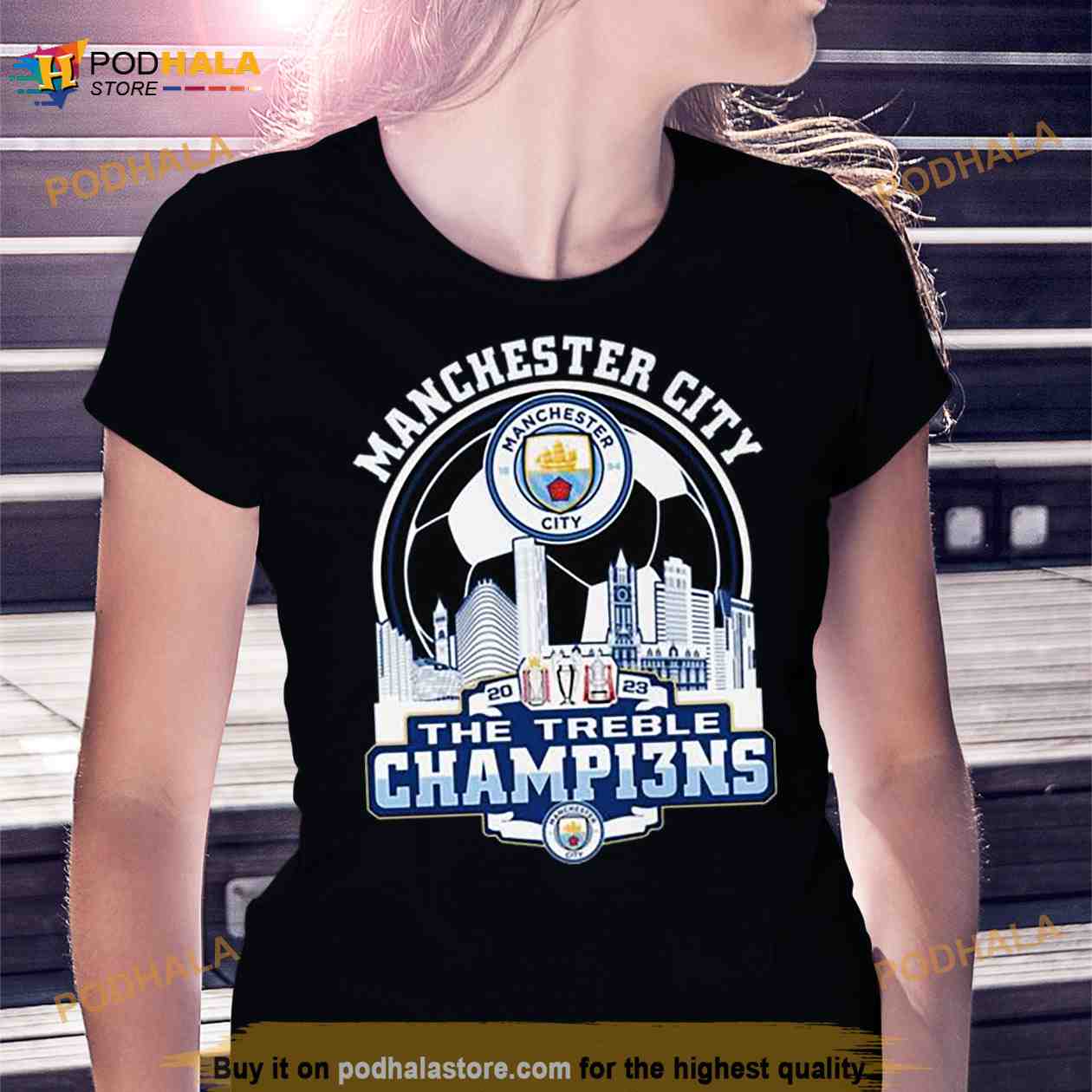 Manchester City Skyline 2023 The Treble Champions Shirt Manchester City Skyline 2023 The Treble Champions Shirt