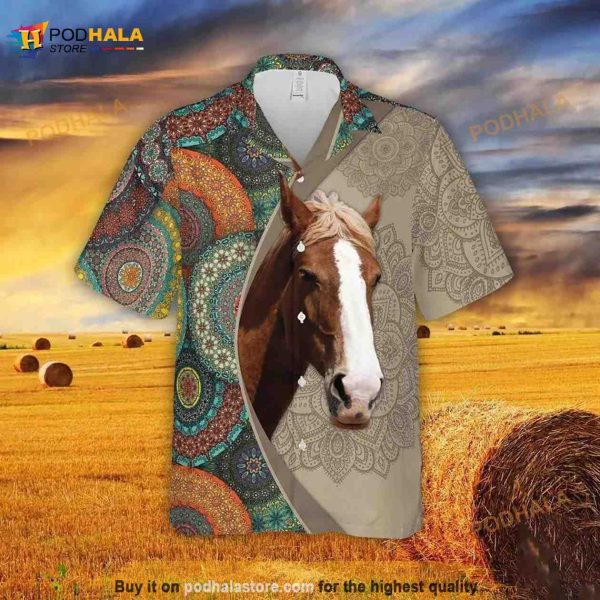 Mandala Pattern Horse All Over Printed 3D Hawaiian Shirt, Gifts For Horse Lovers