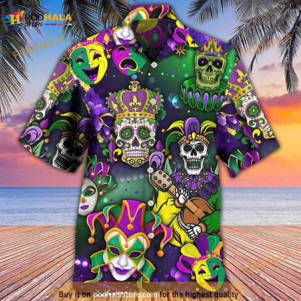 Mardi Gras Skull Art Summer Gift Hawaiian Shirt, Skeleton Mardi Gras Shirt