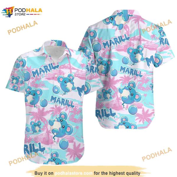 Marill Hawaiian Sea Island Pattern Hawaiian Shirt, Pkm Birthday Aloha Shirt