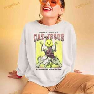Meowlellujah It's Cat Jesus He Ressurected For The 9th Time Shirt 2