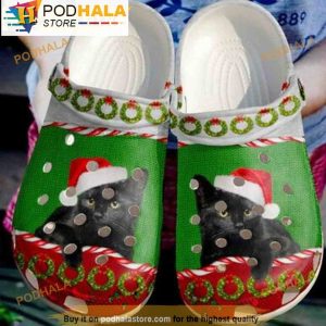 Merry Christmas Black Cat Santa Claus 3D Crocs, Funny Crocs