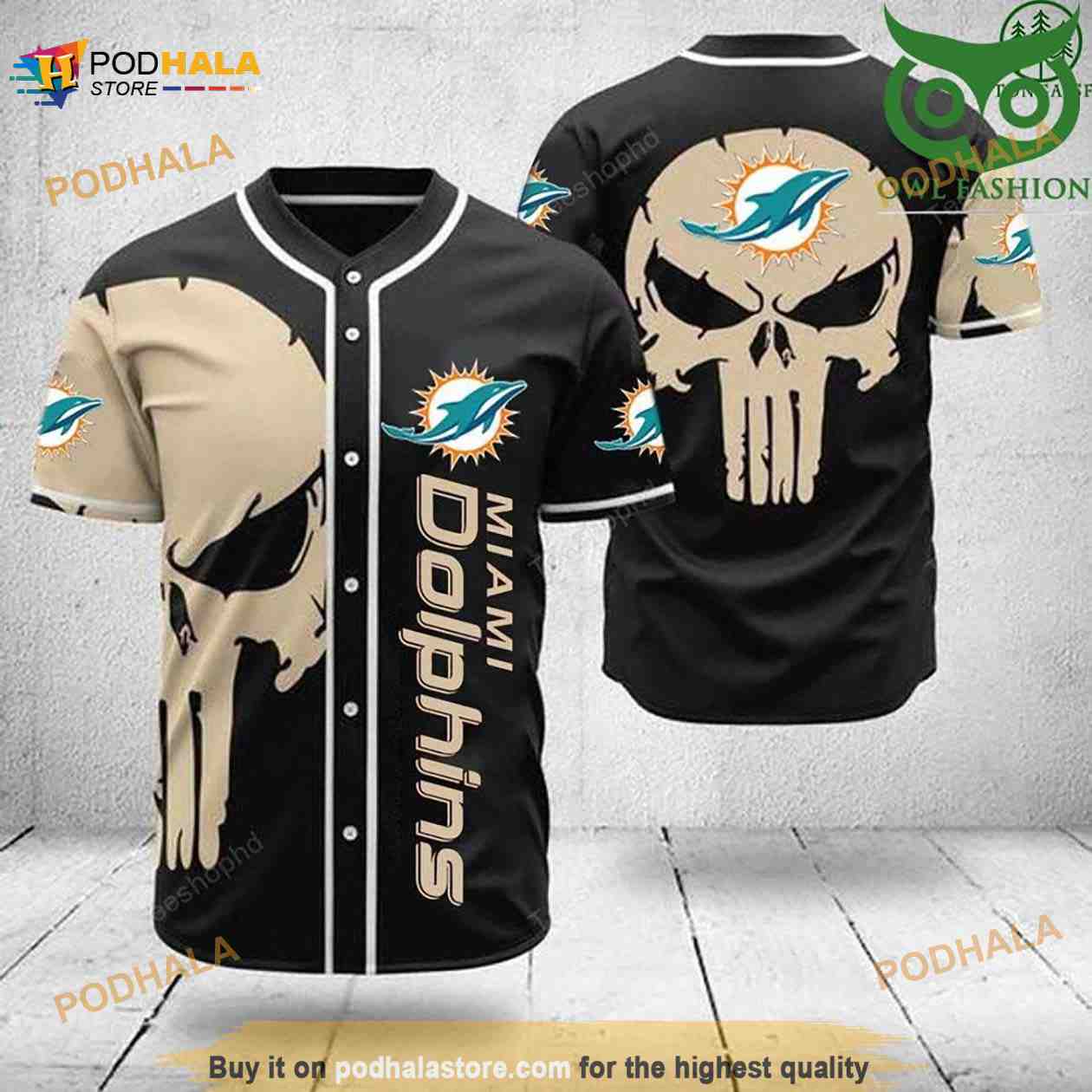 Miami Dolphins Skull 3D Baseball Jersey Shirt - Bring Your Ideas