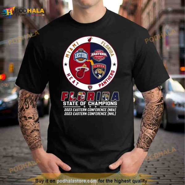 Miami Heat vs Florida Panthers NBA Eastern NHL Eastern Conference Florida State of Champions logo Shirt