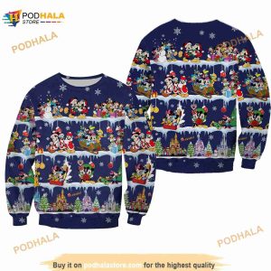 Mickey And Friends Pattern Xmas Blue 2023 Christmas Disney 3D Sweater