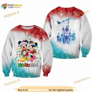 Mickey And Minne Pattern Xmas White 2023 Christmas Disney Cartoon Sweater