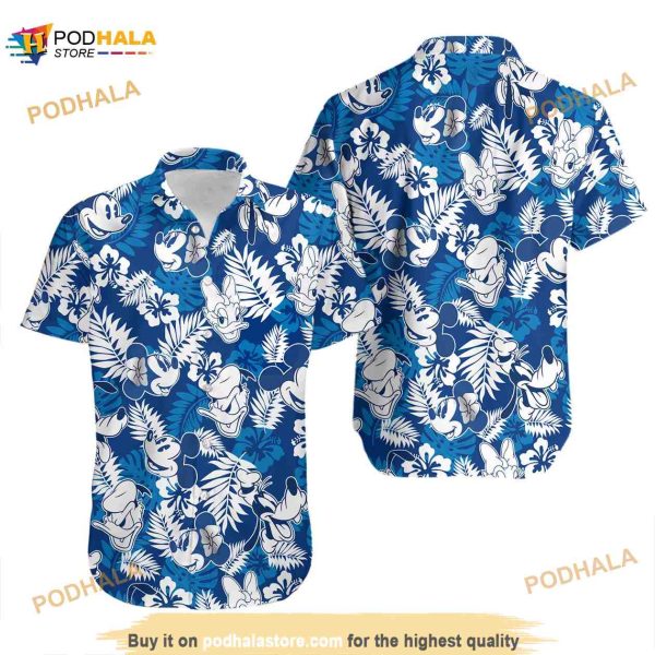 Mickey & Friends Blue White Summer Tropical Disney Hawaiian Shirt