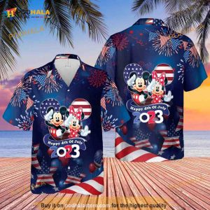 Mickey Minnie Fireworks Happy 4th Of July 2023 Hawaiian Shirt, Disney 4th Of July