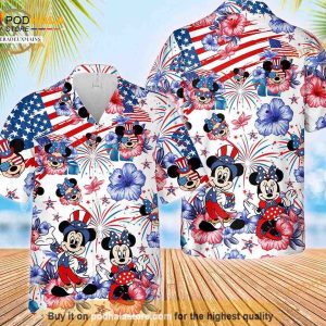 Mickey Minnie Mouse Fireworks Hibiscus Patriot July 4th Hawaiian Shirt, 4th Of July Shirt