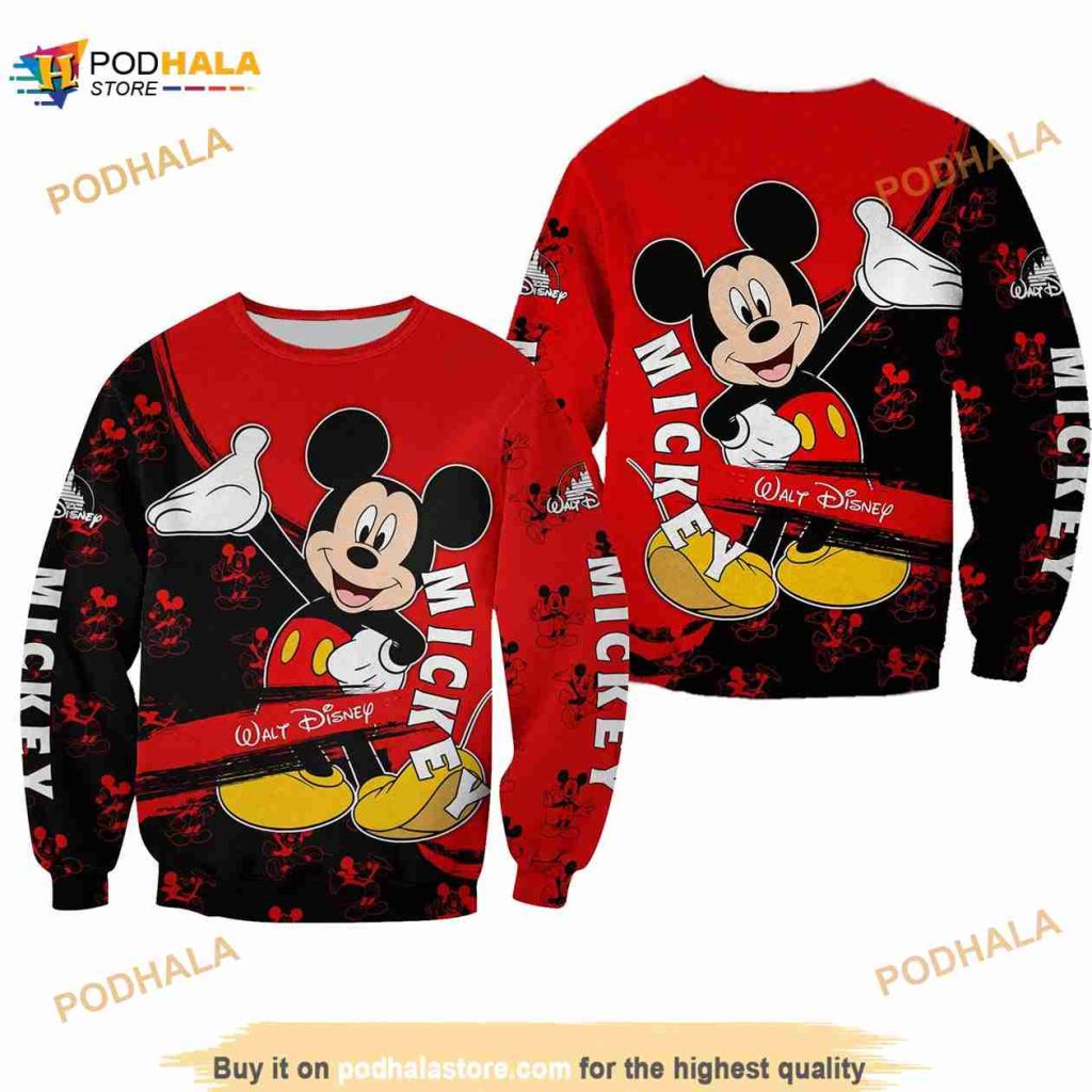 Mickey Mouse Black Red Pattern Stripes Disney 3D Sweater