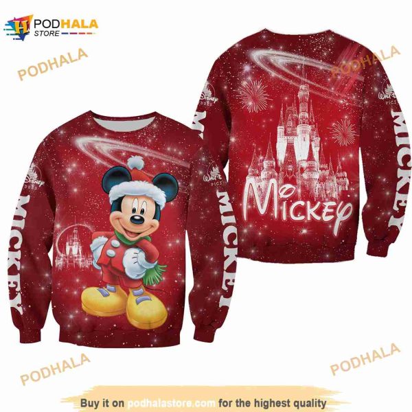 Mickey Mouse Castle Red Christmas Disney 3D Sweater