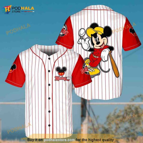 Mickey Mouse Disney Cartoon Pinstripe 3D Baseball Jersey